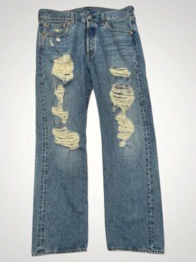 LEVIS 501 Original Fit Jeans Distressed Ripped Denim Button Fly Men’s 34x30